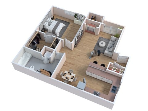 Floor plan for 1 bed, 1 bath, 760 sqft